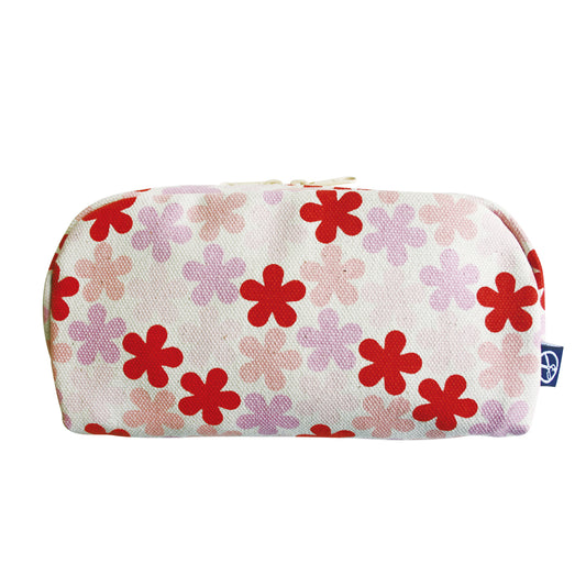五色帆布堂 横長ポーチ 花 ピンク