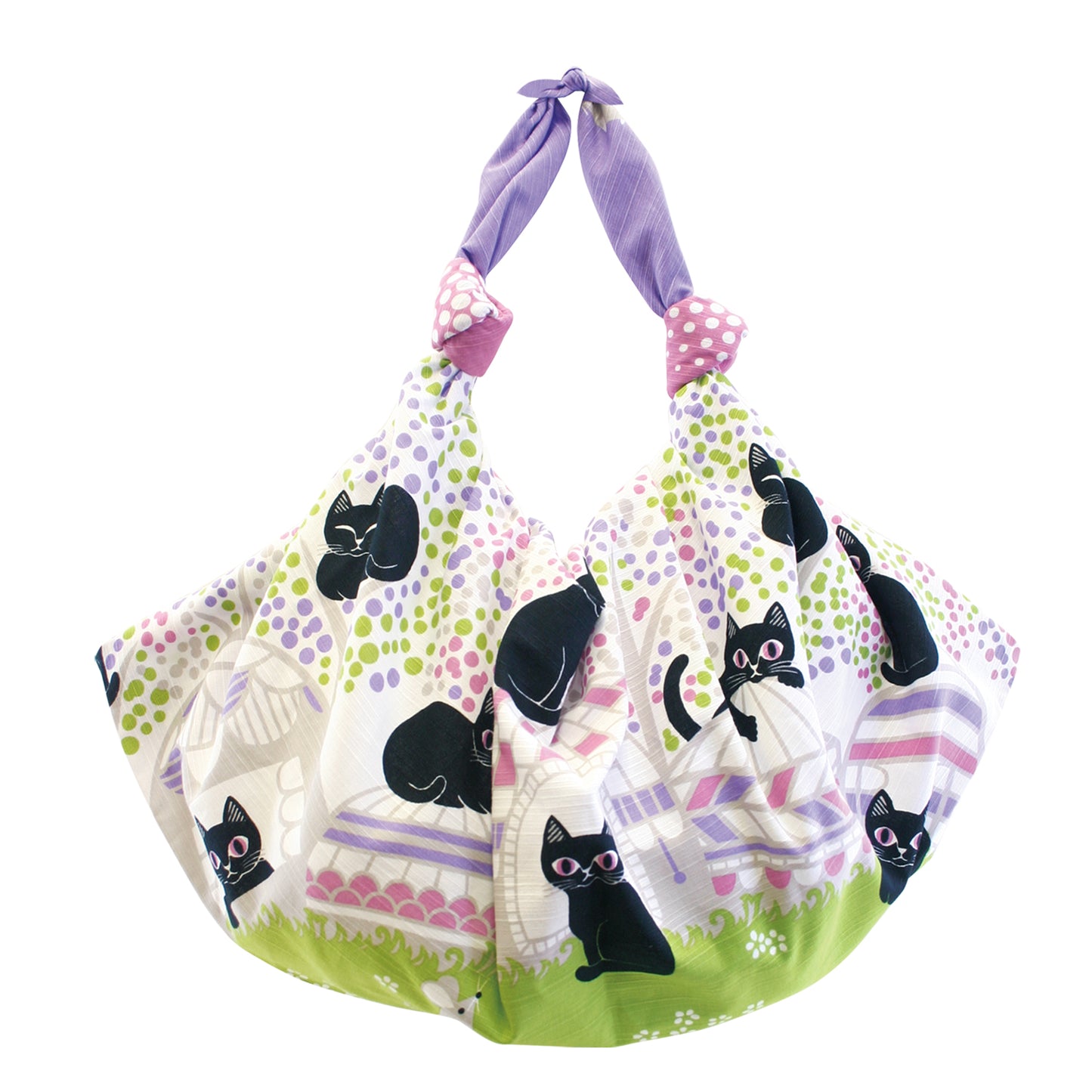 花衣 大風呂敷(三巾) 黒猫 ピンク