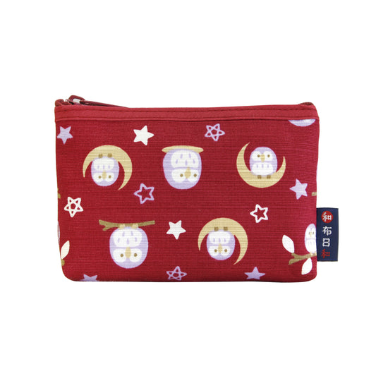 和布日和 F付カードケース 月夜のふくろう エンジ