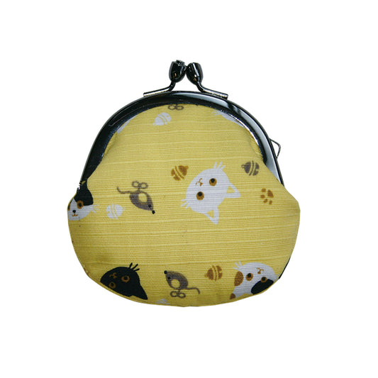 和布日和 2.5丸小銭入れ 猫ネコ イエロー