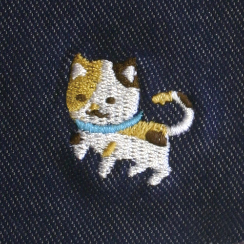 和心　デニム刺繍マスク　大人用　三毛猫