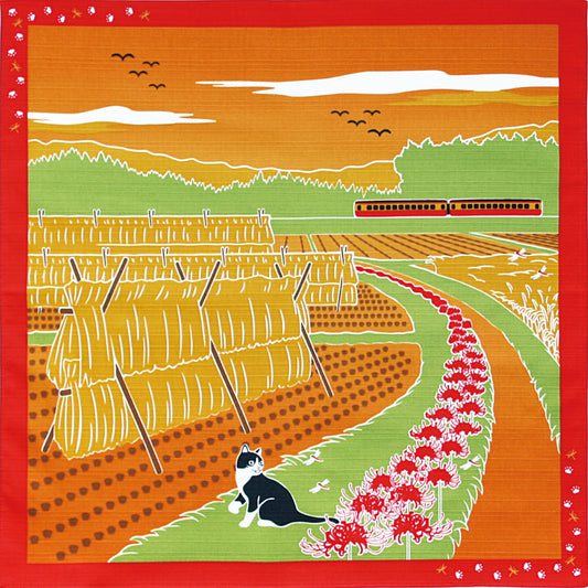 たまのお散歩 小風呂敷 彼岸花 猫