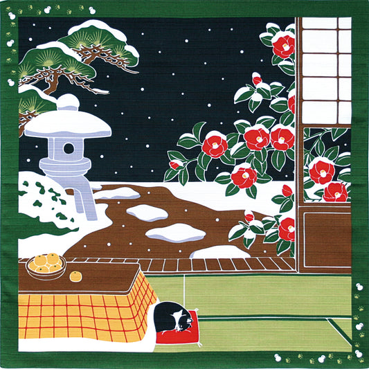 たまのお散歩 小風呂敷 椿 猫