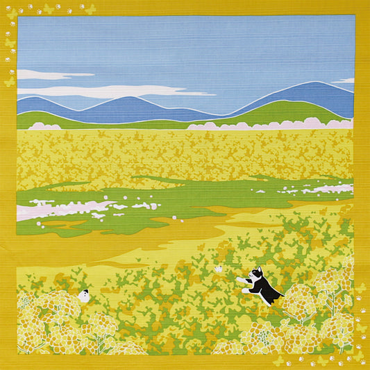 たまのお散歩 小風呂敷 菜の花 猫