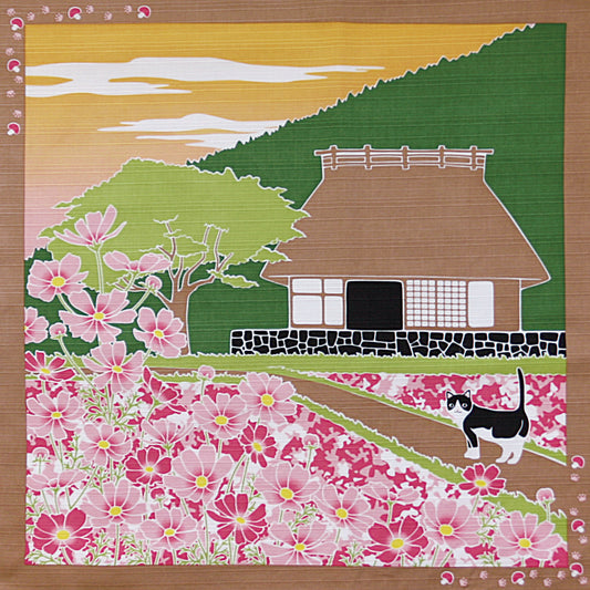 たまのお散歩 小風呂敷 秋桜 猫