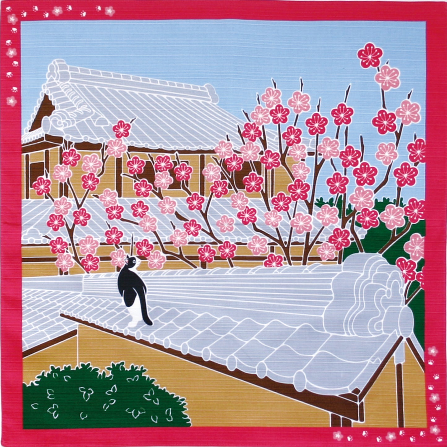 たまのお散歩 小風呂敷 梅 猫