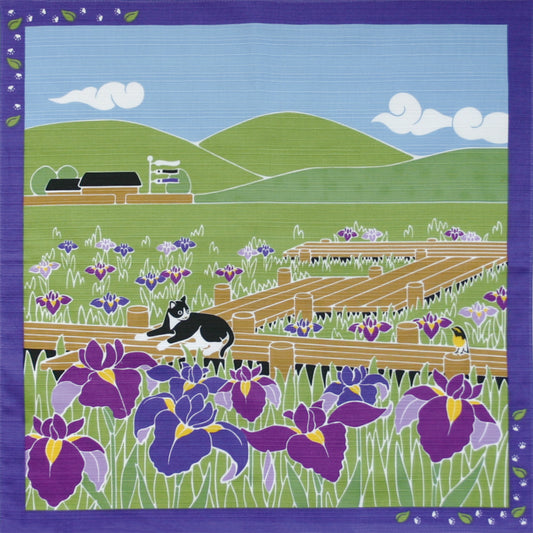 たまのお散歩 小風呂敷 花菖蒲 猫