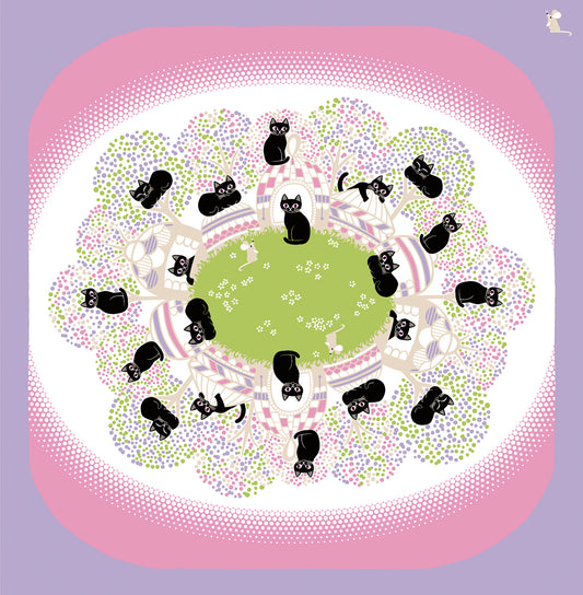 花衣 大風呂敷(三巾) 黒猫 ピンク