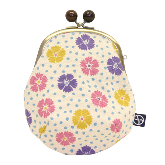 五色帆布堂 和の花シリーズ 3.6寸口金丸ポーチ 淡彩撫子