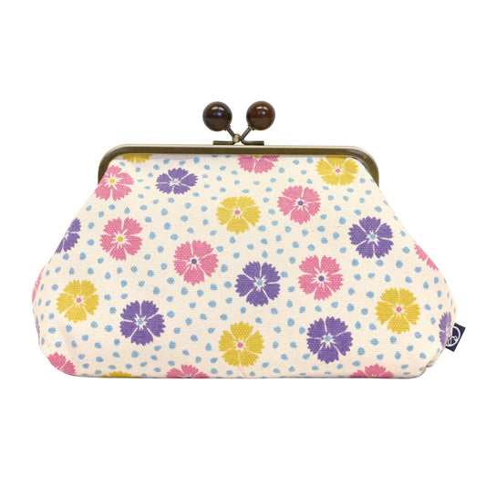 五色帆布堂 和の花シリーズ 5寸台形口金ポーチ 淡彩撫子
