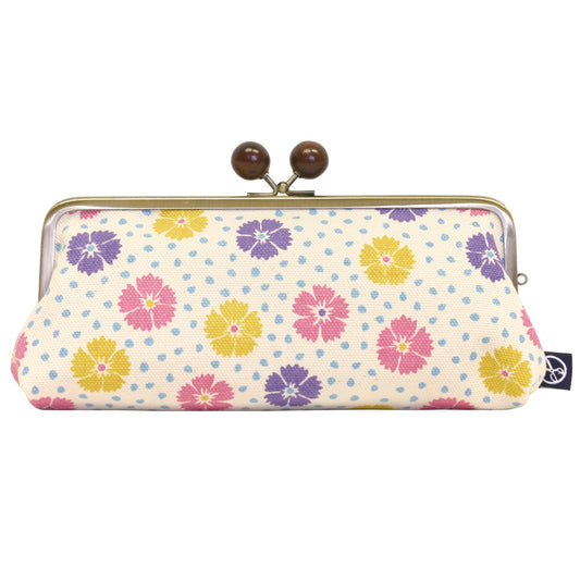 五色帆布堂 和の花シリーズ 6.3寸口金横長ポーチ 淡彩撫子