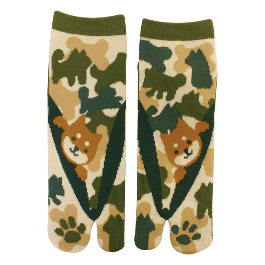 和心 足袋ソックス スニーカー丈 メンズ 草履迷彩柴犬GRN