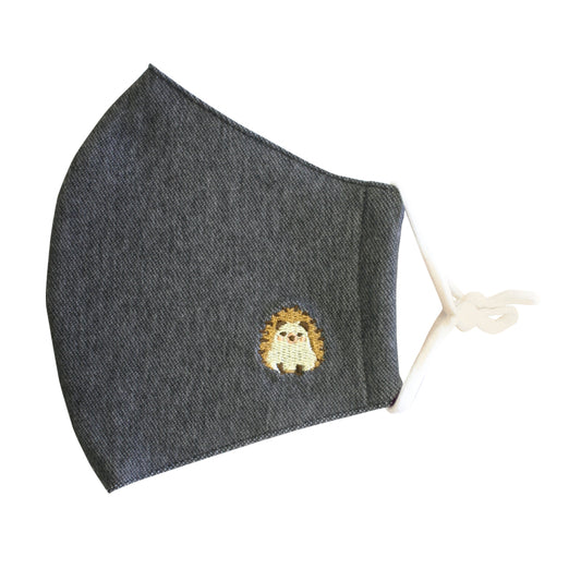 和心 デニム刺繍マスク 大人用 はりねずみ
