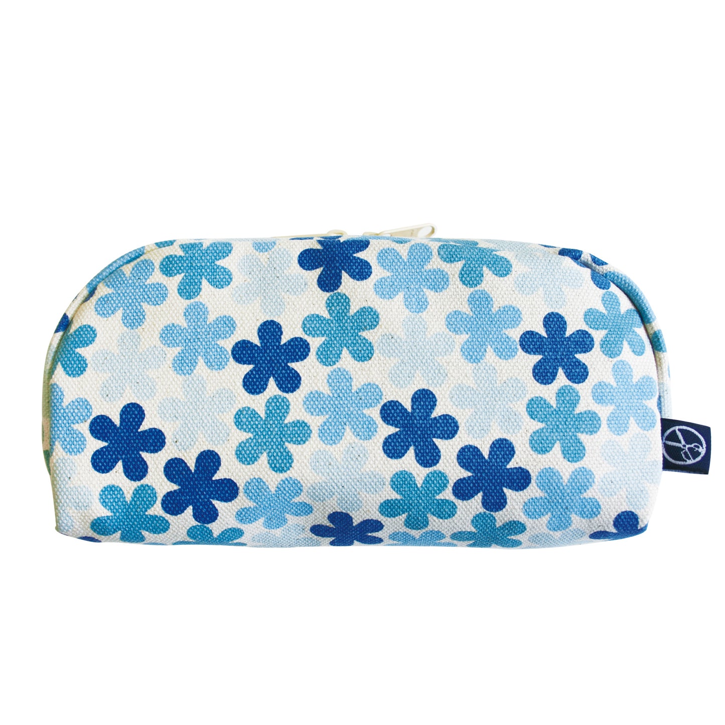 五色帆布堂 横長ポーチ 花 ブルー
