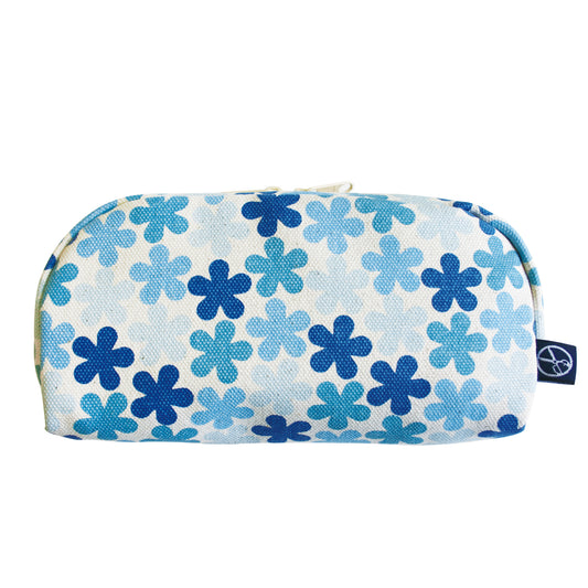 五色帆布堂 横長ポーチ 花 ブルー