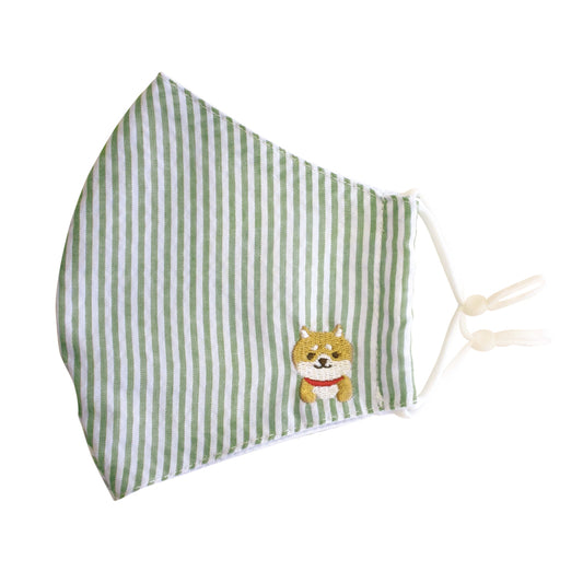 和心 ストライプ刺繍マスク 大人用 豆柴