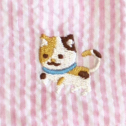 和心 ストライプ刺繍マスク 大人用 三毛猫
