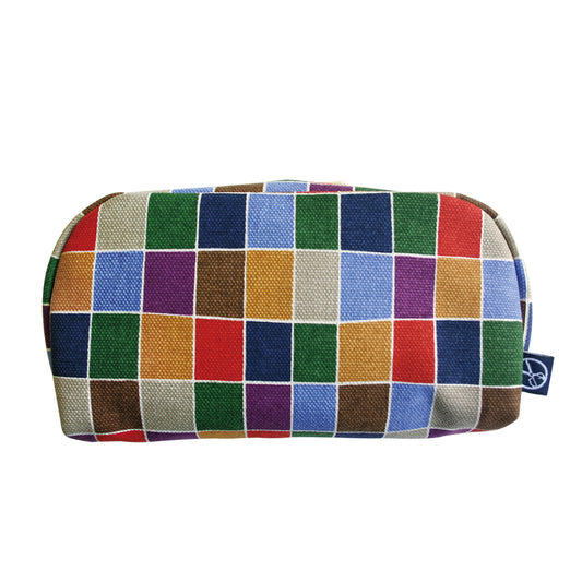 五色帆布堂 横長ポーチ 市松 ダーク