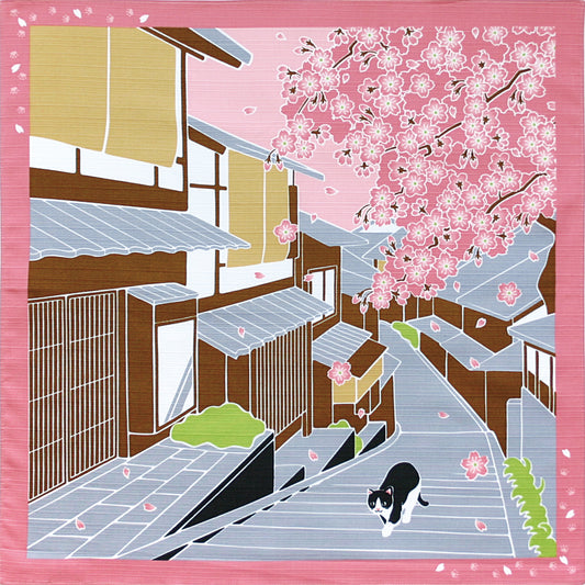 たまのお散歩　小風呂敷　桜　猫